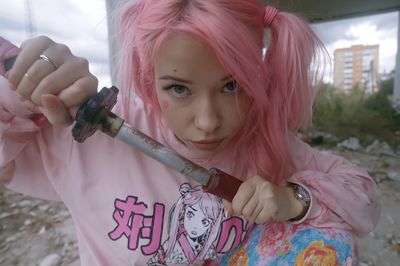 Pink Hair Cosplay Portrait Print.