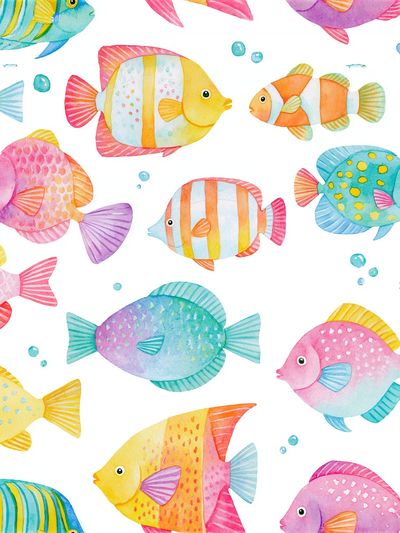 Colorful Tropical Fish Watercolor Poster.