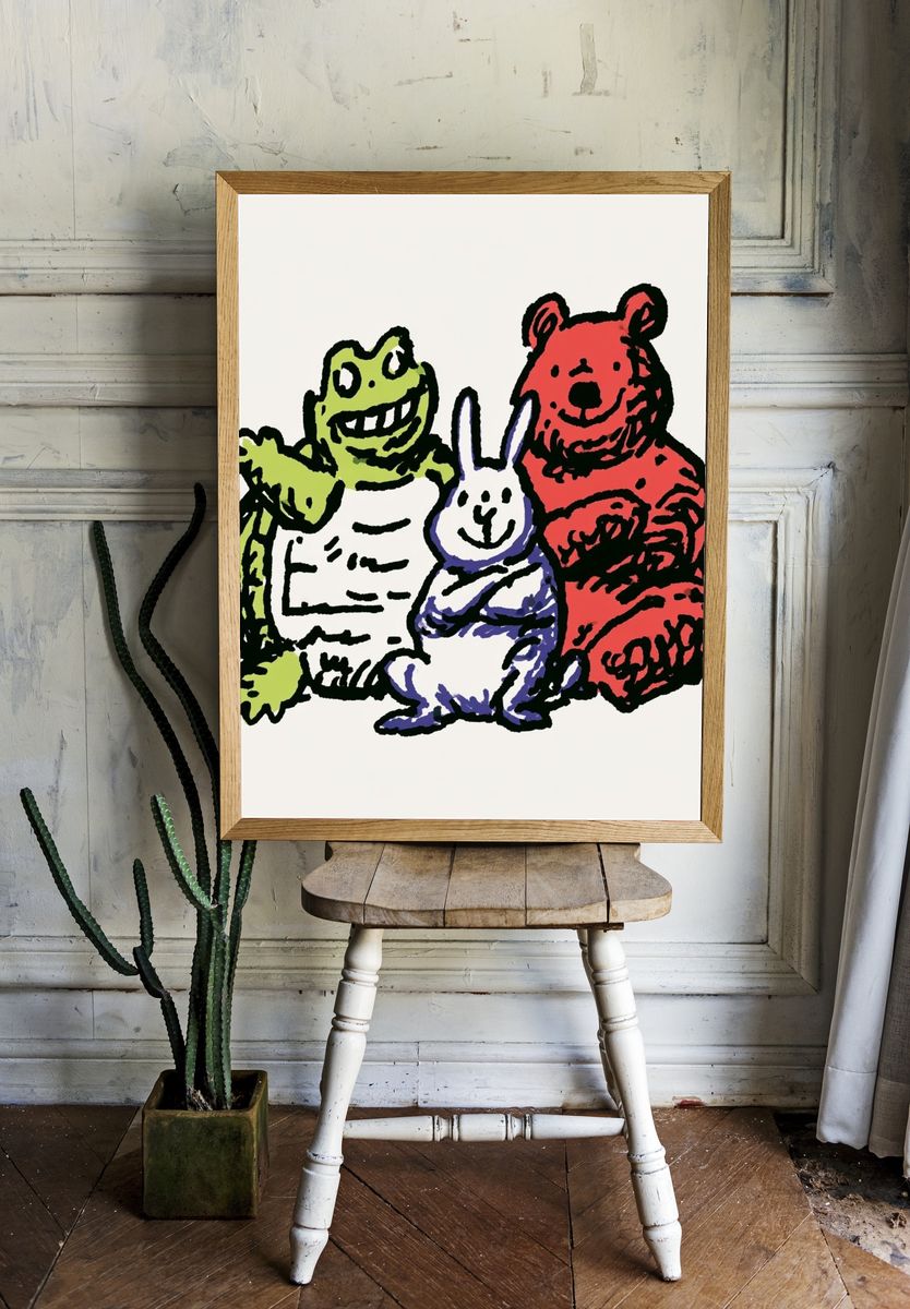 Playful Animal Trio Illustration Poster. room preview