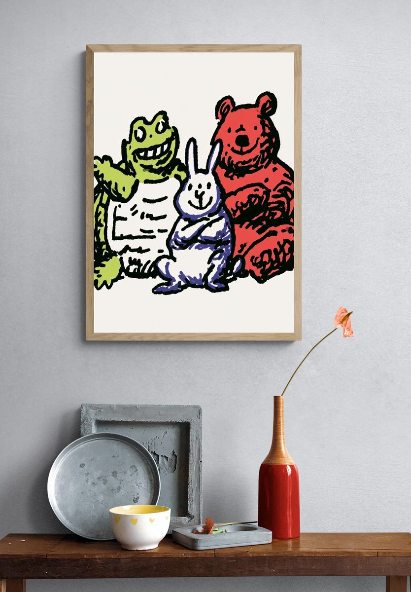 Playful Animal Trio Illustration Poster. — room view 3