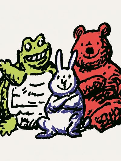 Playful Animal Trio Illustration Poster.