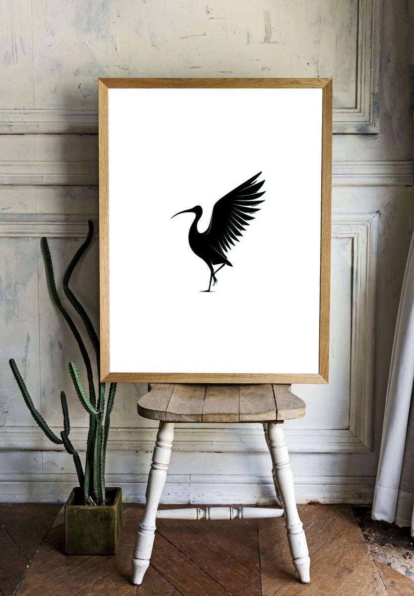 Heron Silhouette Minimalist Poster. — room view 1