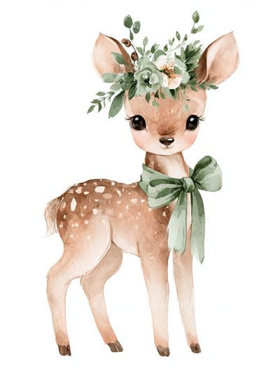 Floral Fawn Watercolor Poster.