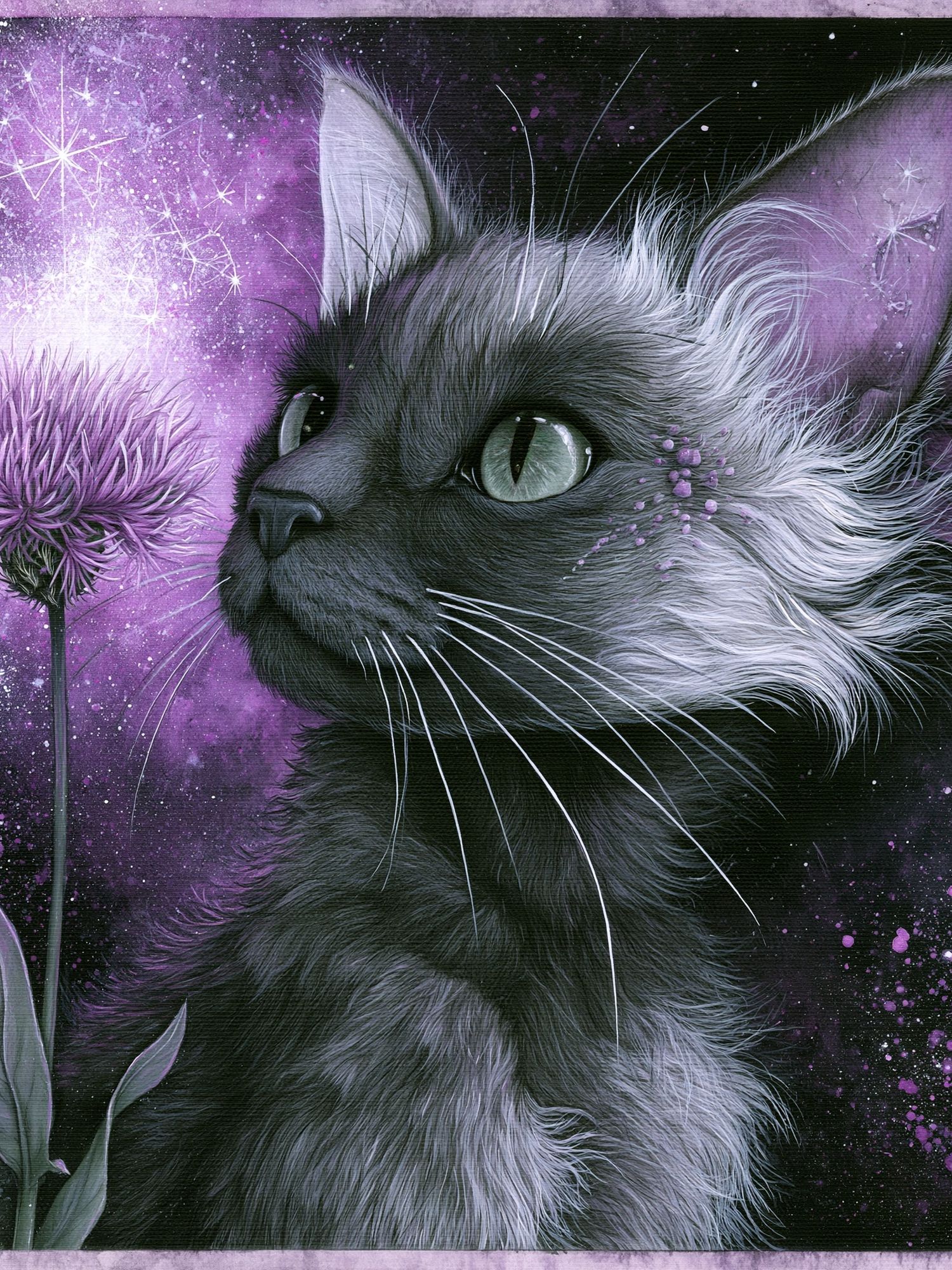 Mystic Cat and Purple Bloom Poster. poster — animals art