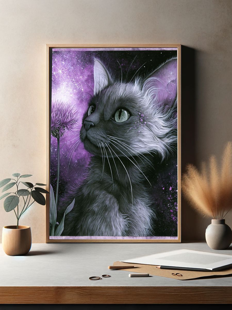 Mystic Cat and Purple Bloom Poster. — room view 2