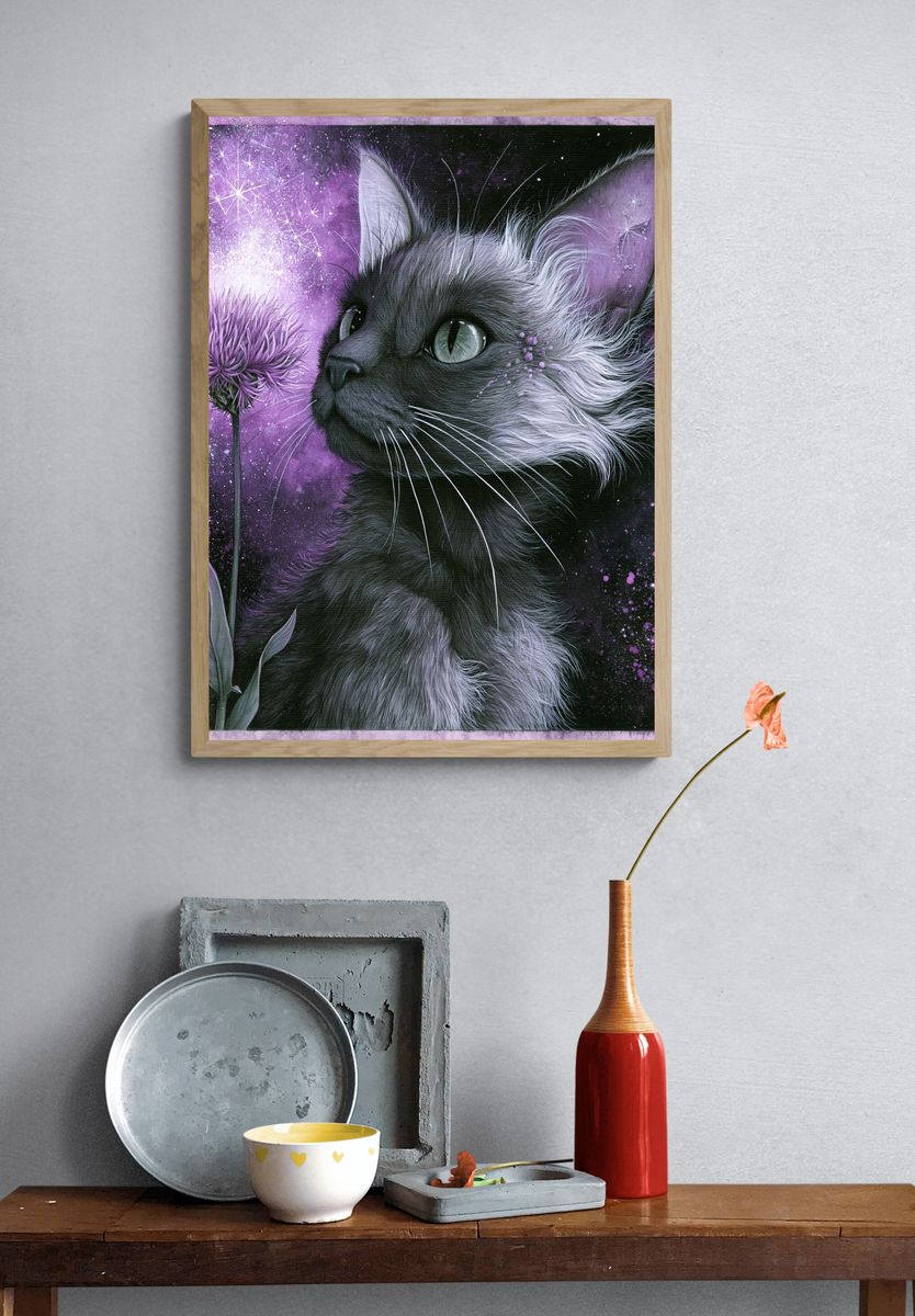 Mystic Cat and Purple Bloom Poster. — room view 3