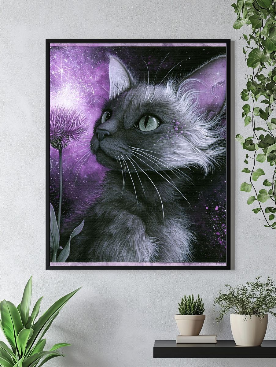 Mystic Cat and Purple Bloom Poster. — room view 4
