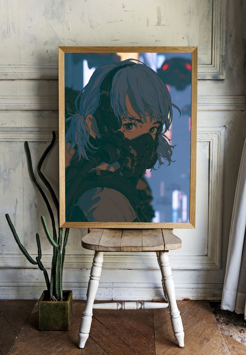 Cyberpunk Girl Portrait Poster. — room view 1