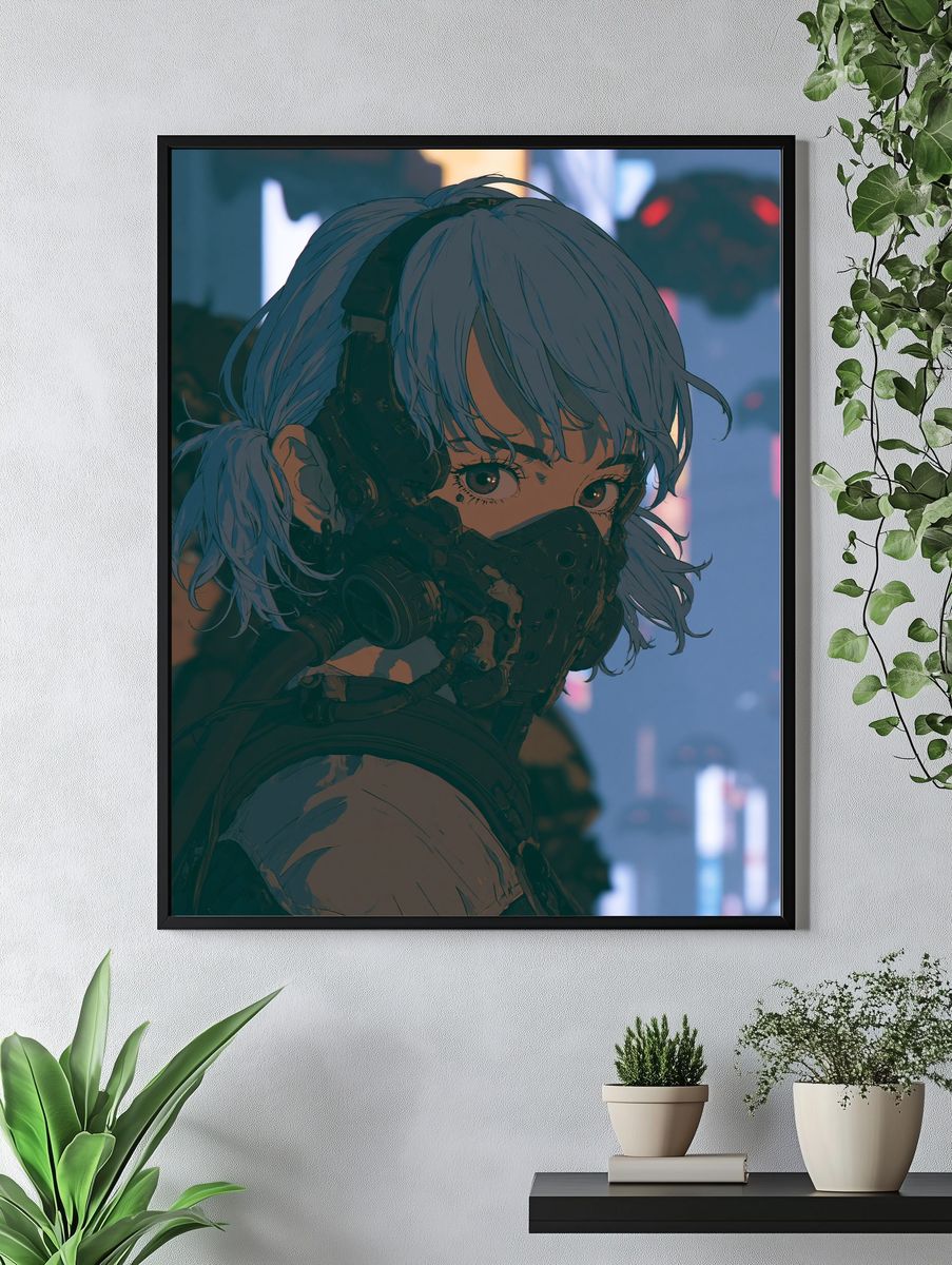 Cyberpunk Girl Portrait Poster. — room view 4