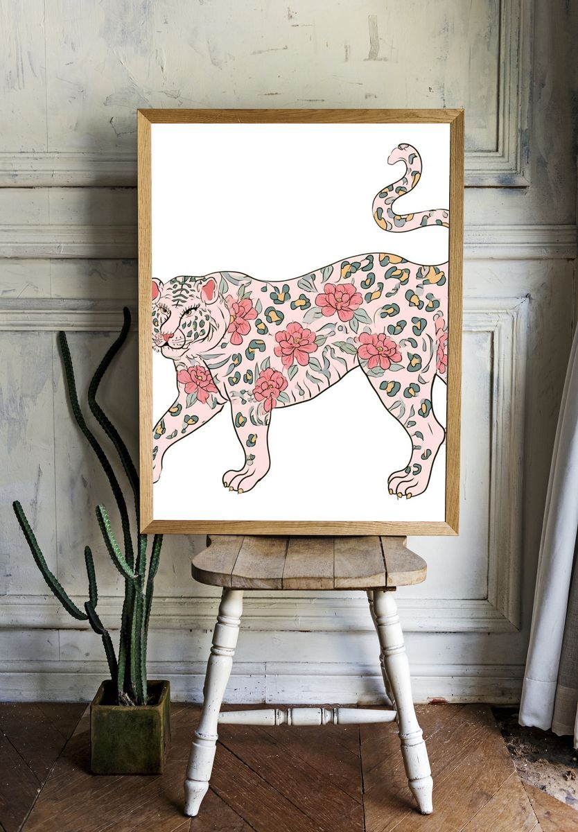 Floral Leopard Illustration Poster. room preview
