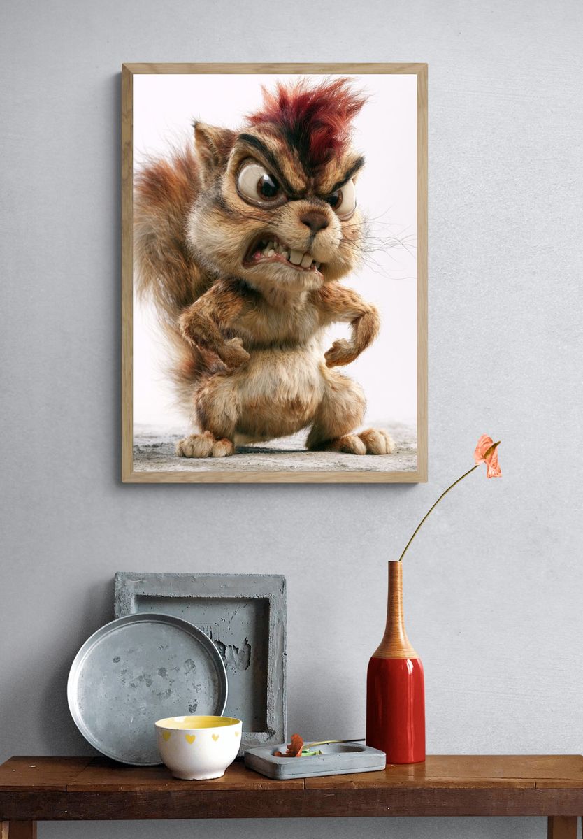 Angry Squirrel Cartoon Poster. — room view 3
