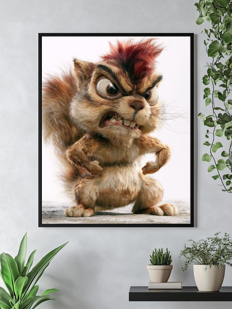 Angry Squirrel Cartoon Poster. — room view 4