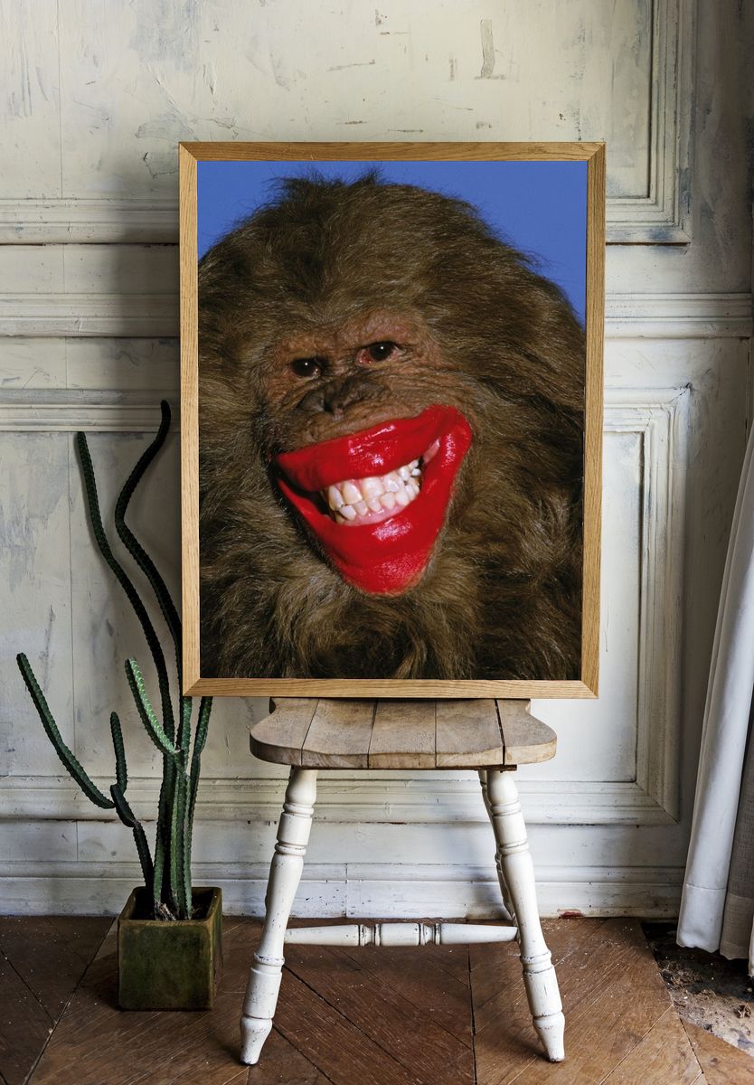 Smiling Bigfoot Portrait Print. room preview