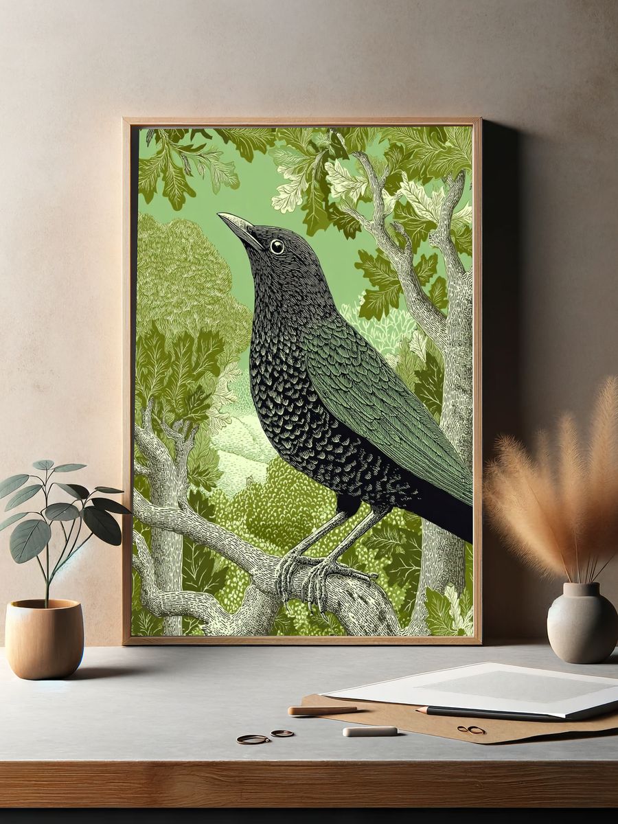 Blackbird in Woodland Poster. — room view 2