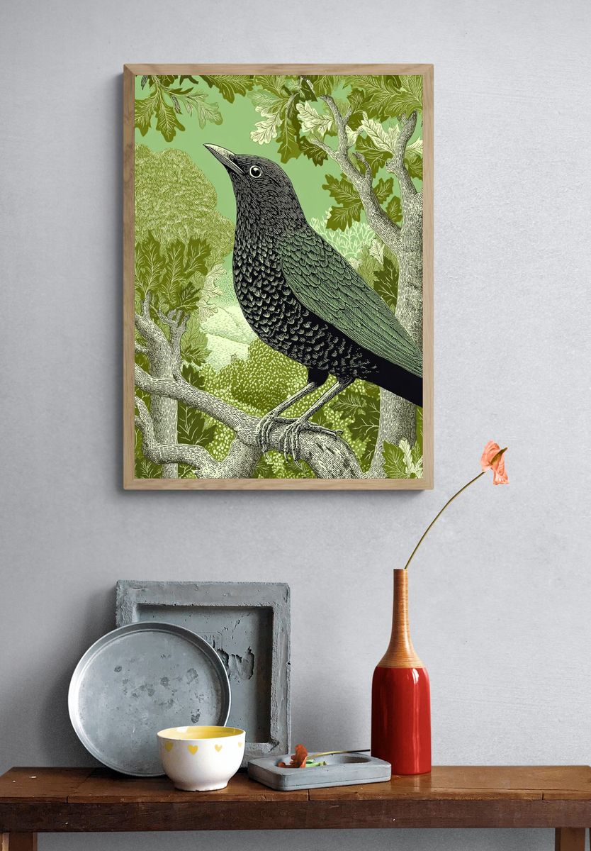 Blackbird in Woodland Poster. — room view 3