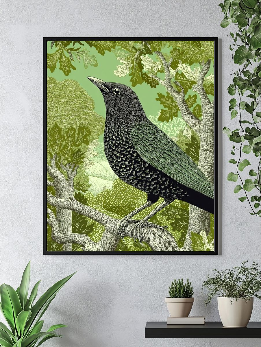 Blackbird in Woodland Poster. — room view 4