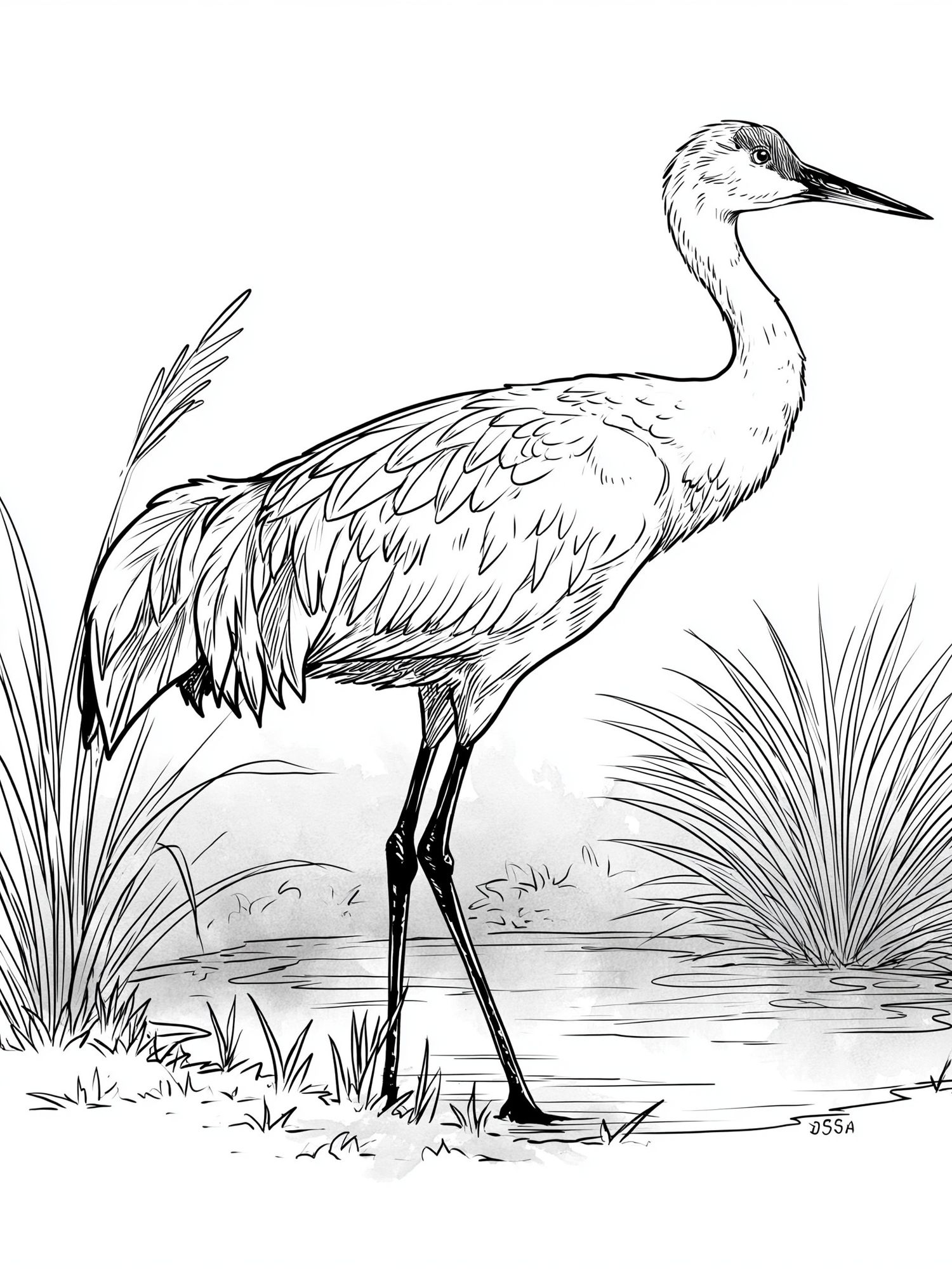 Crane Line Art Print. poster detail