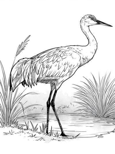 Crane Line Art Print.