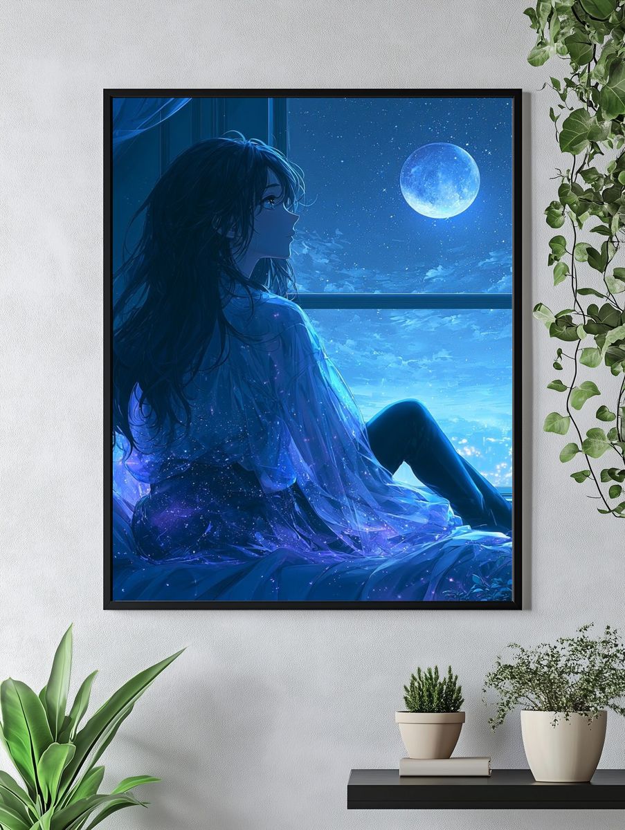 Moonlit Girl by the Window Print. — room view 4
