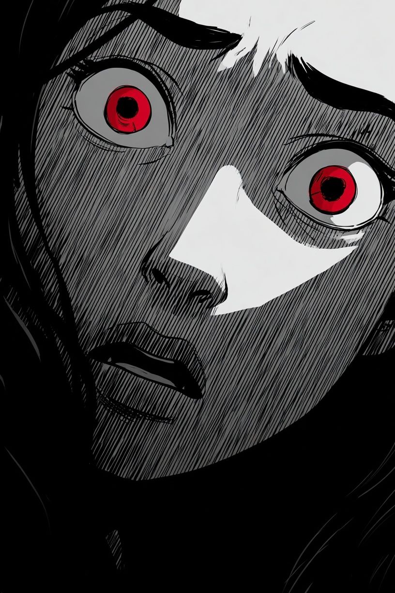 Red-Eyed Manga Portrait Print. poster detail