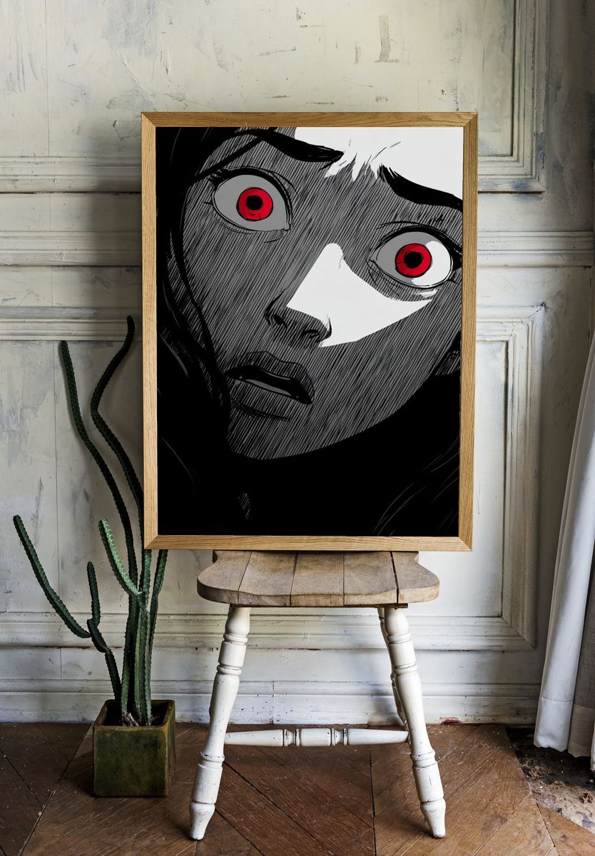 Red-Eyed Manga Portrait Print. — room view 1