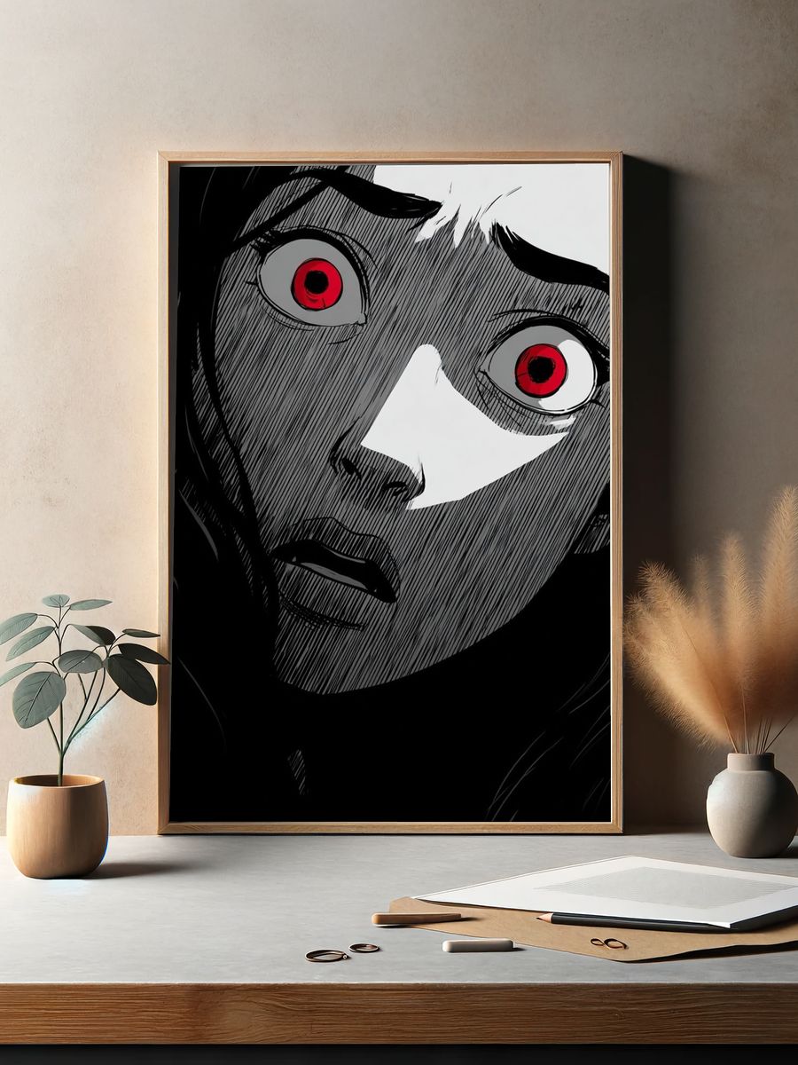 Red-Eyed Manga Portrait Print. — room view 2
