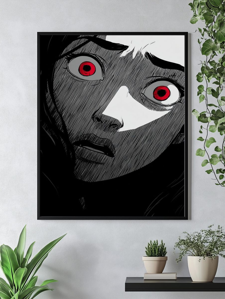 Red-Eyed Manga Portrait Print. — room view 4