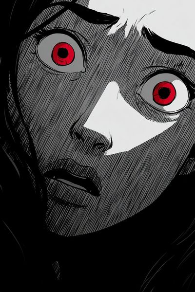Red-Eyed Manga Portrait Print. poster