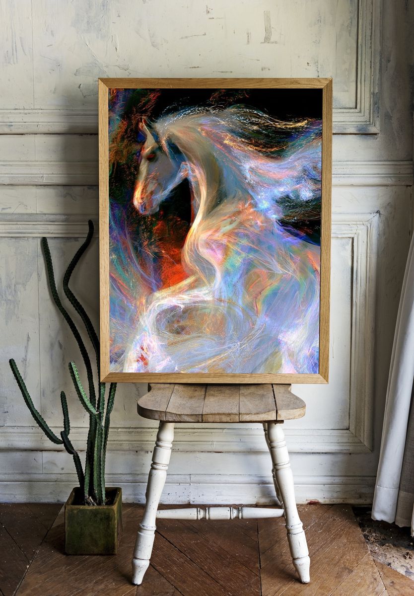Prismatic Horse Abstract Print. — room view 1
