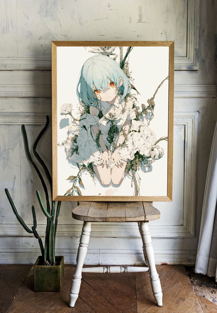 Floral Anime Portrait Poster. room preview