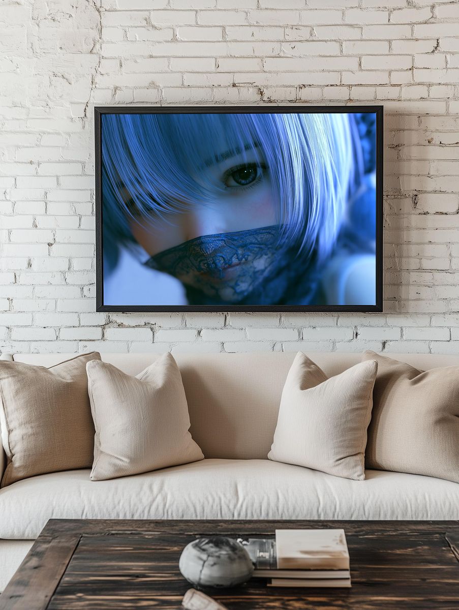 Blue-Eyed Anime Portrait Poster. room preview