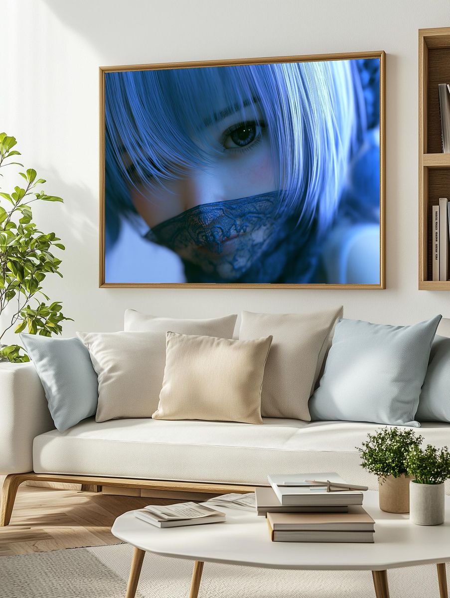 Blue-Eyed Anime Portrait Poster. — room view 2