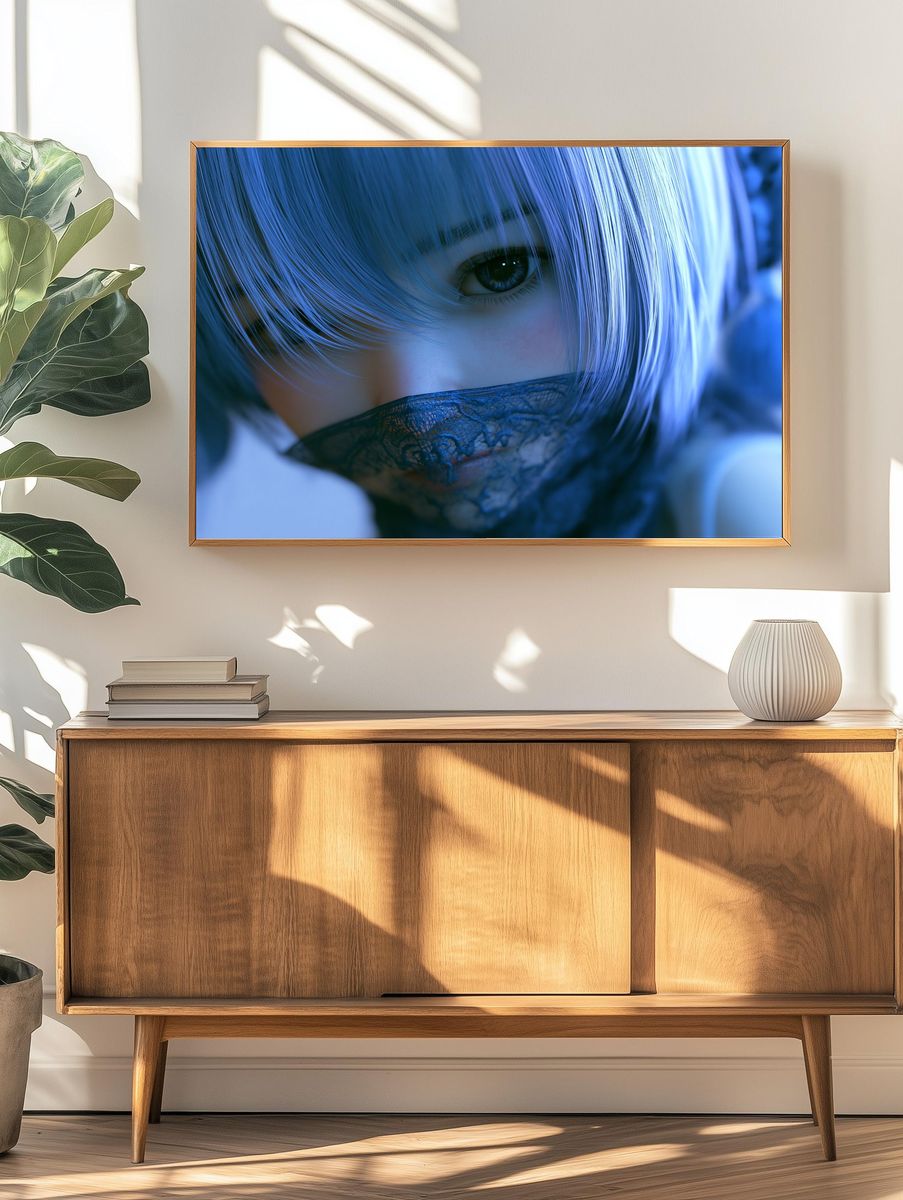 Blue-Eyed Anime Portrait Poster. — room view 3