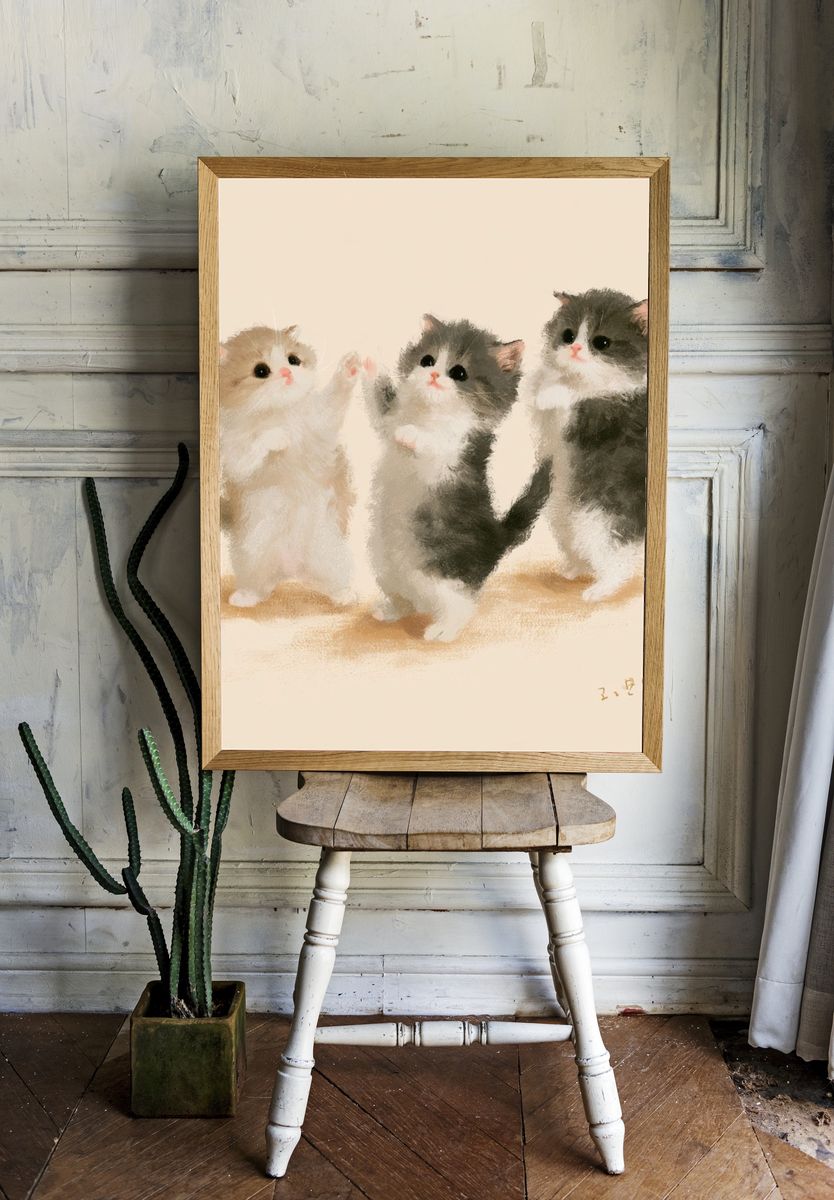 Three Kittens Watercolor Poster. room preview