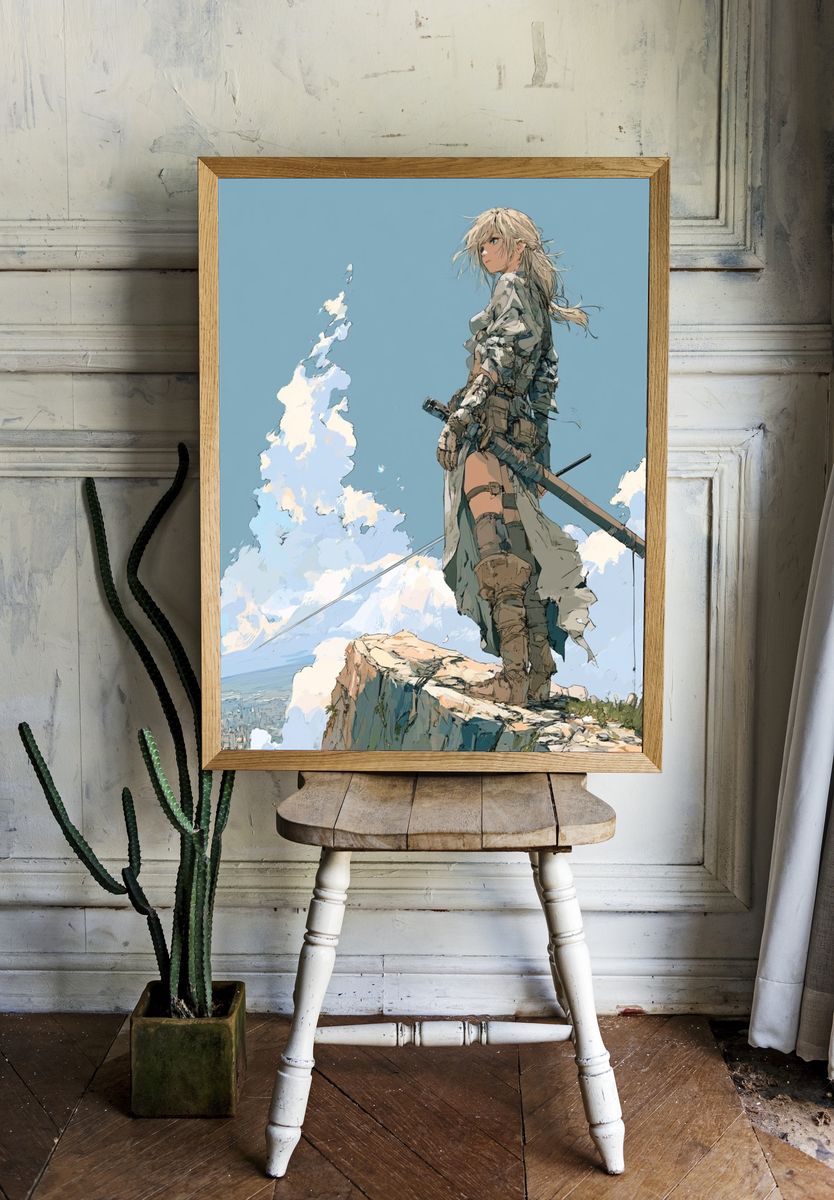 Skyward Warrior Anime Print. room preview