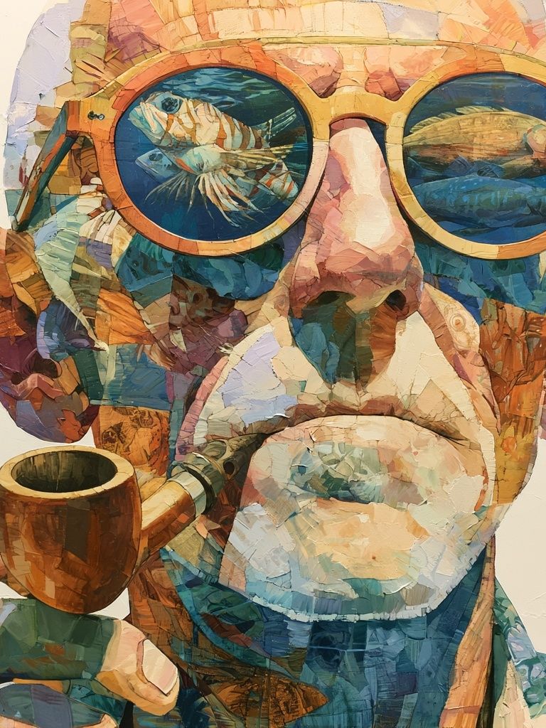 Pipe-Smoking Monkey Portrait Print. poster — animals art