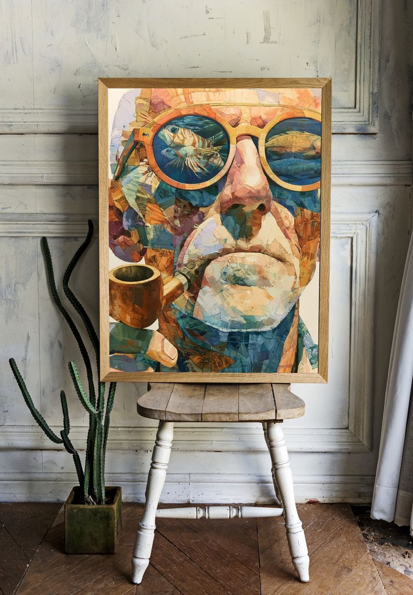 Pipe-Smoking Monkey Portrait Print. room preview