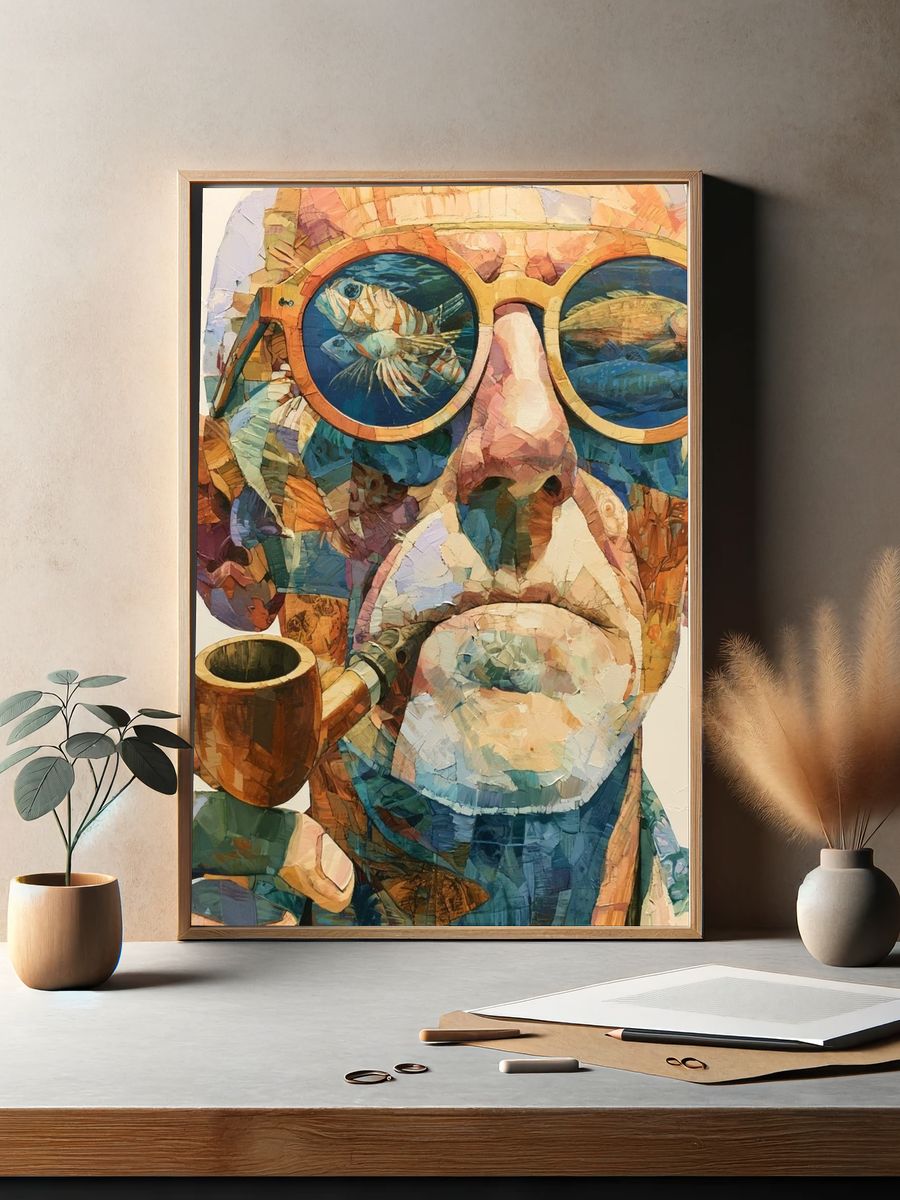 Pipe-Smoking Monkey Portrait Print. — room view 2