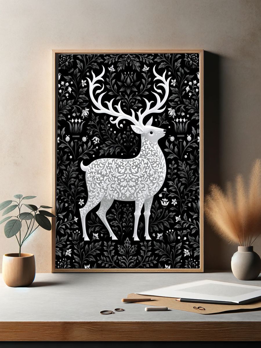 Ornate Deer Botanical Print. — room view 2