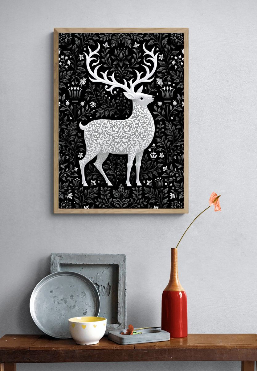 Ornate Deer Botanical Print. — room view 3