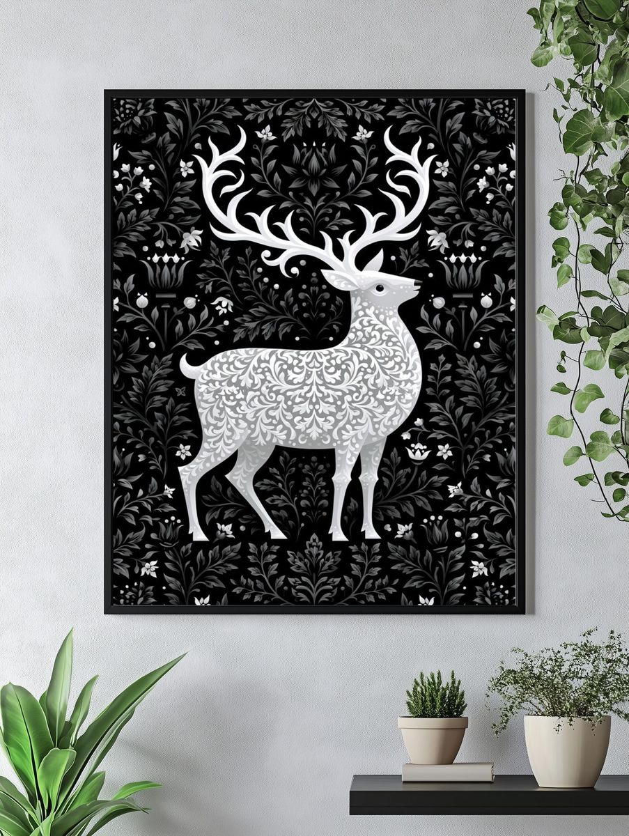 Ornate Deer Botanical Print. — room view 4
