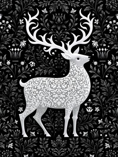 Ornate Deer Botanical Print.