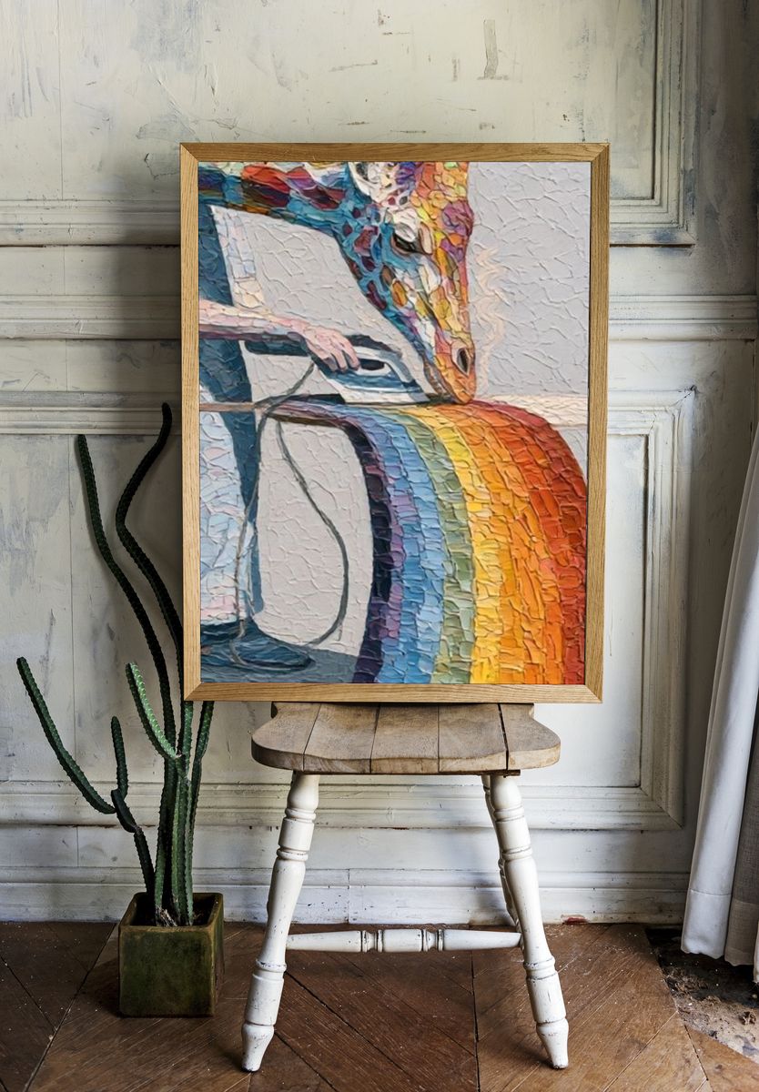 Rainbow Giraffe Illustration Poster. room preview