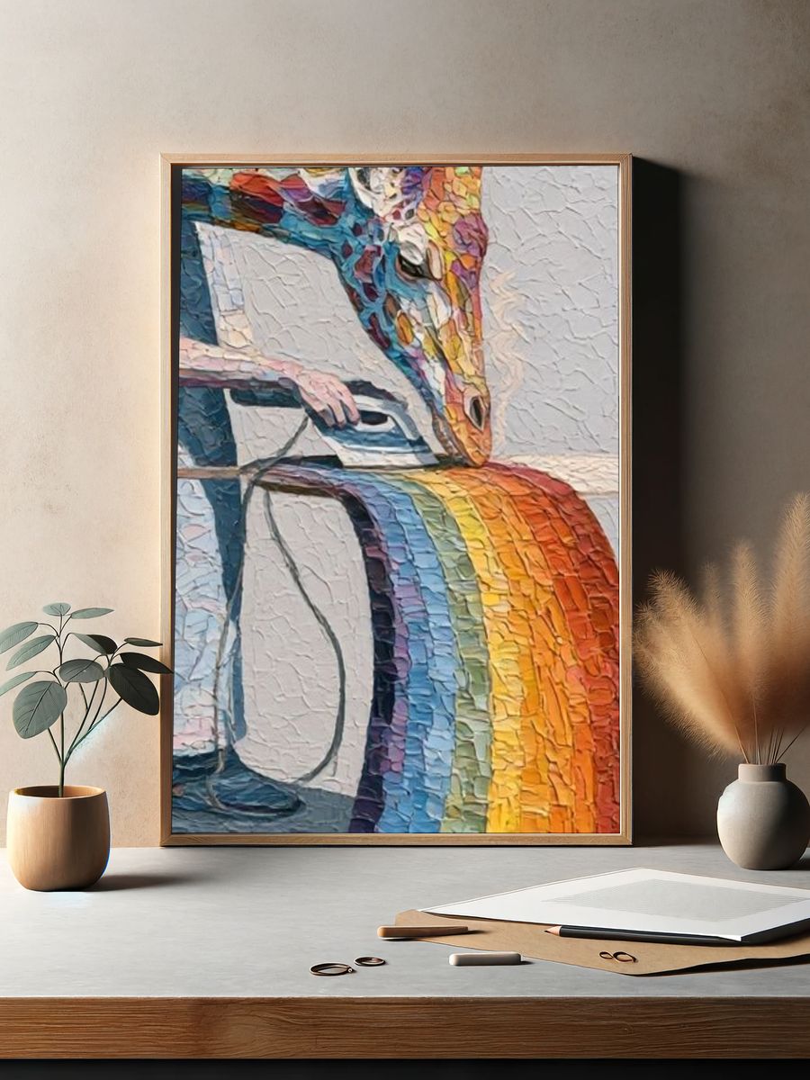 Rainbow Giraffe Illustration Poster. — room view 2