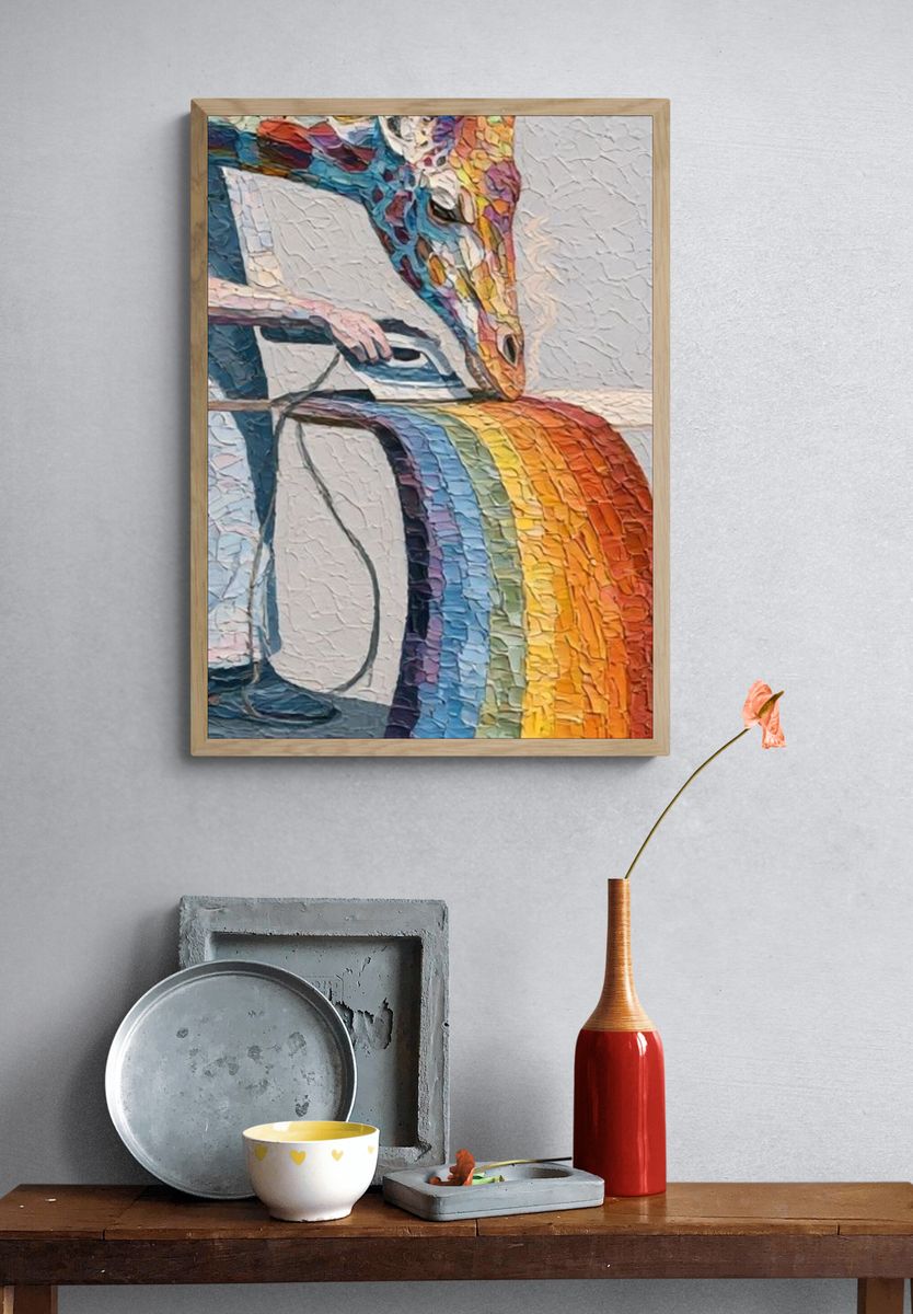 Rainbow Giraffe Illustration Poster. — room view 3