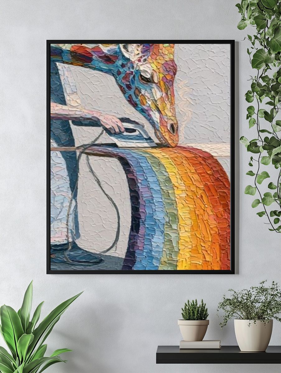 Rainbow Giraffe Illustration Poster. — room view 4