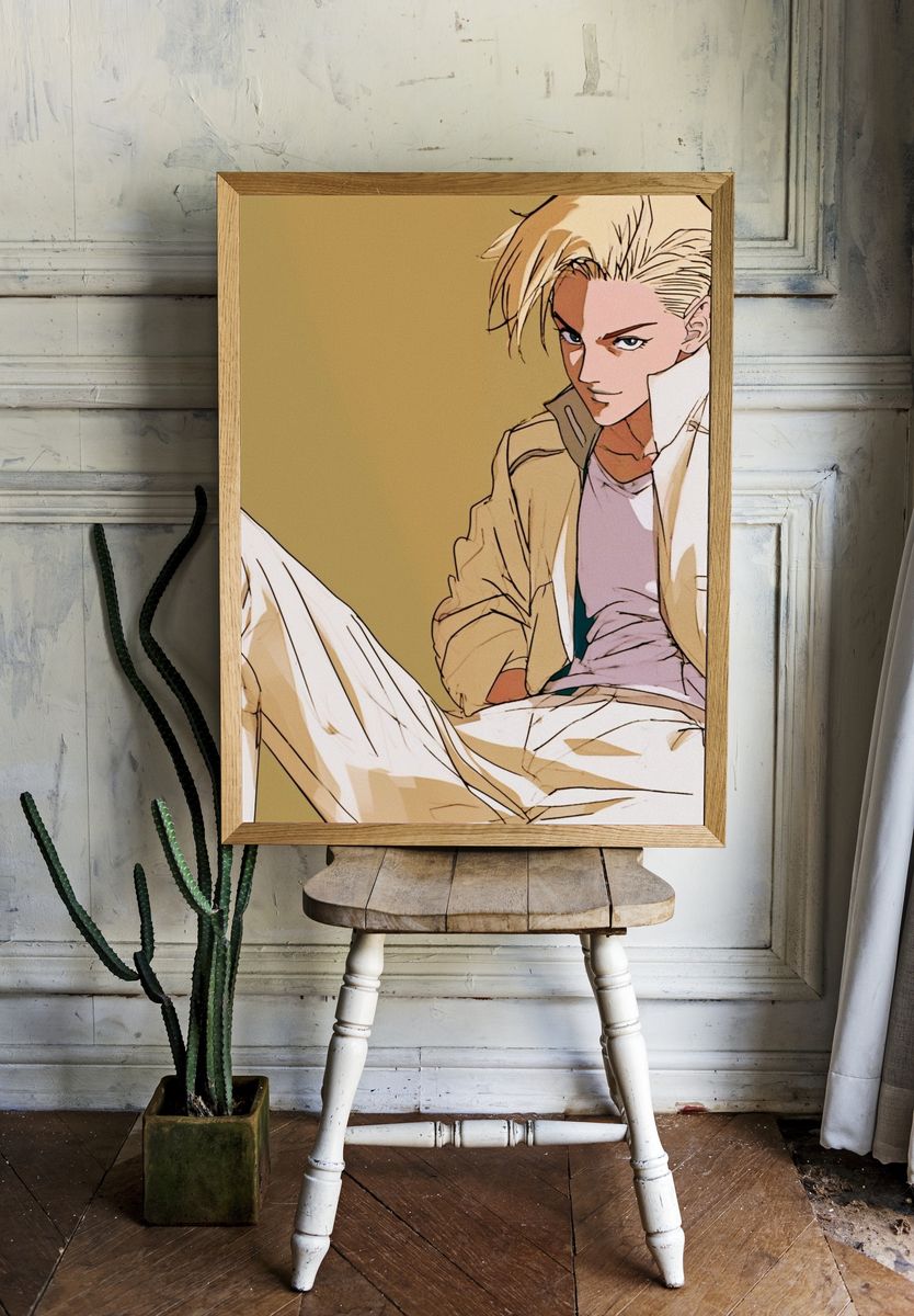 Blond Anime Character Illustration Poster. room preview