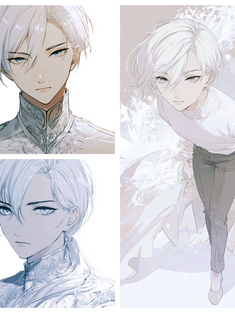 White-Haired Anime Portrait Poster. poster detail