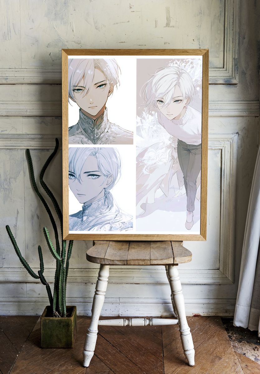 White-Haired Anime Portrait Poster. — room view 1