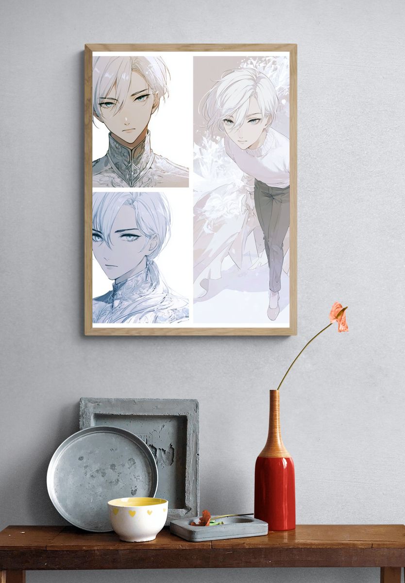 White-Haired Anime Portrait Poster. — room view 3